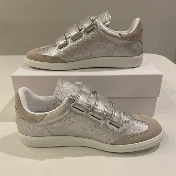 Isabel Marant Beth Sneaker in Metallic Silver Leather sz 39 New in Box - Picture 4 of 9